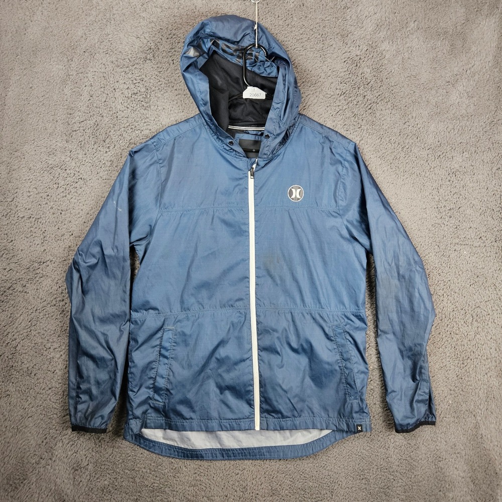 Hurley Mens Blue Lightweight Hooded Windbreaker Jacket Large MJK0001840 Full Zip